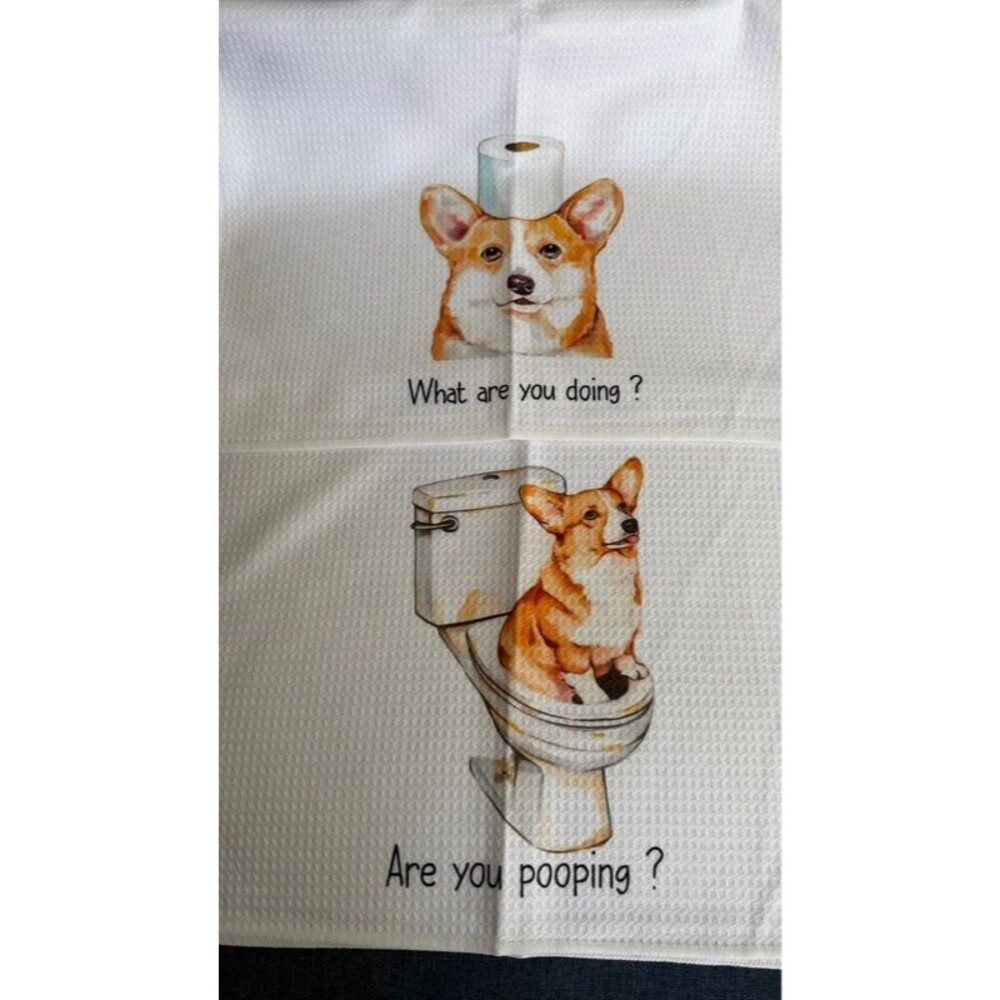 2pc Corgi Dog Kitchen Hand Towels Funny Corgi Mom Gift Bathroom Toilet Decor